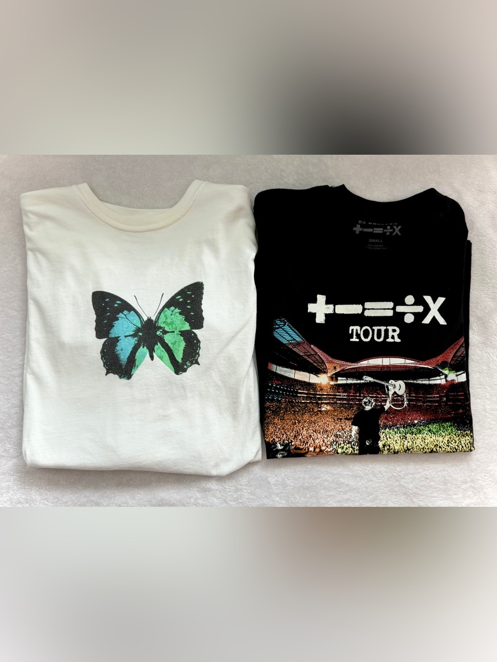 Ed Sheeran Lot of 2 Graphic Tour Tees - White & Black Butterfly and Tour Print